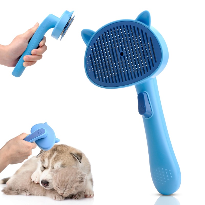 Cat brush, dog brush, pet brushes, self-cleaning pet brush, pet brush for cats and dogs with short, medium, long hair for removing undercoat, loose fur and dirt