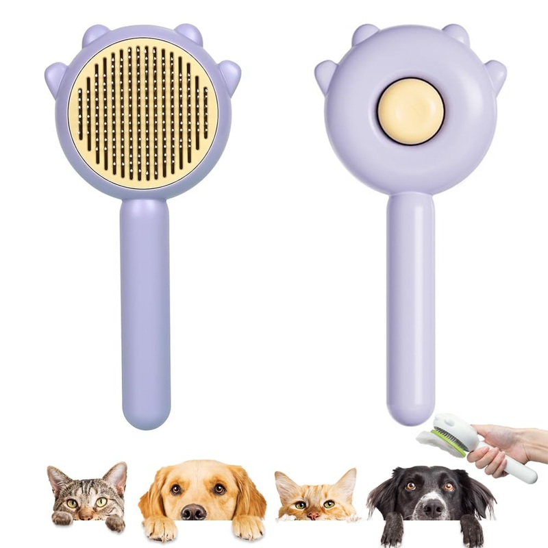 Cat Brush, Self-Cleaning Slicker Brush for Hair Loss and Grooming, Removes Loose Undercoat, Mats and Matted Hair (Purple) Purple