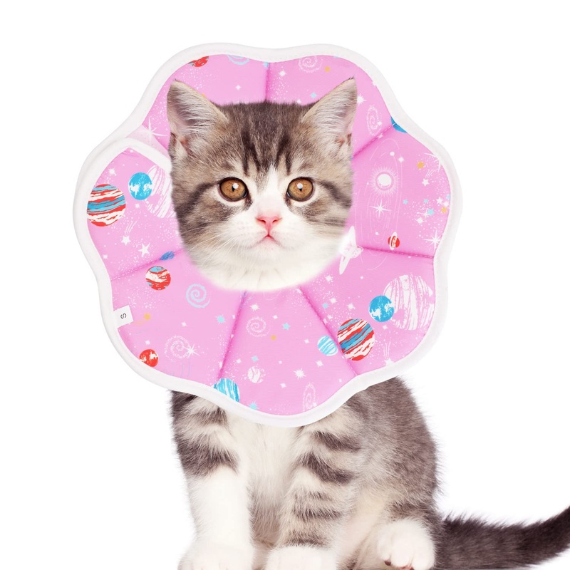 Cat Neck Brace, Adjustable Collar Soft Cone Recovery Protection Neck Brace for Pet S Fiber Pink