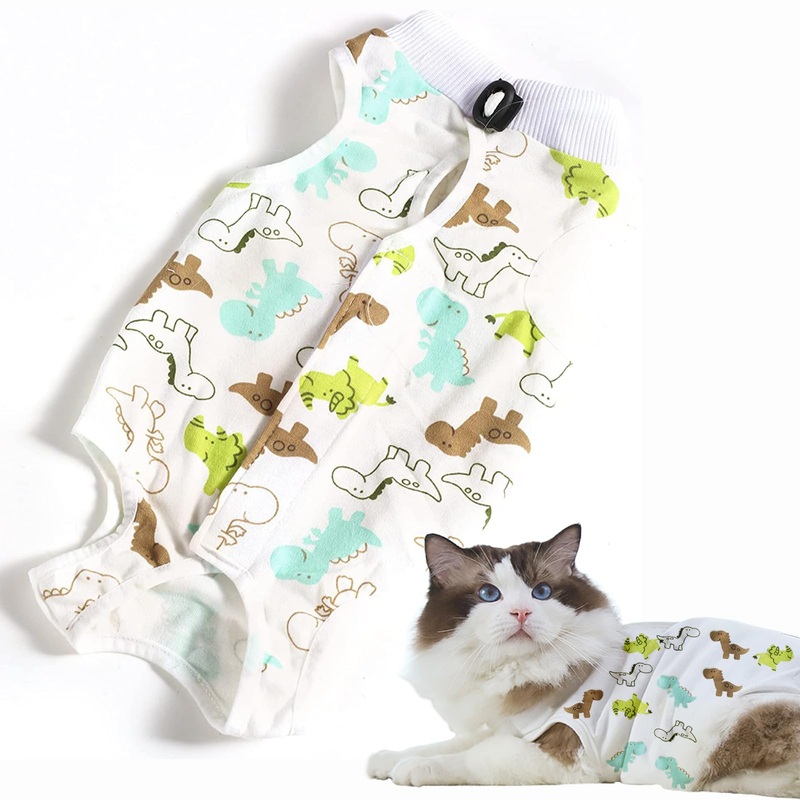 CGLRybO Cat Bodysuit After Surgery Anti-licking Cat Professional Recovery Suit Dog Cat Clothes After Castration Alternative Surgical Recovery Suit for Abdominal Wounds or Skin Diseases Style: Dinosaur L