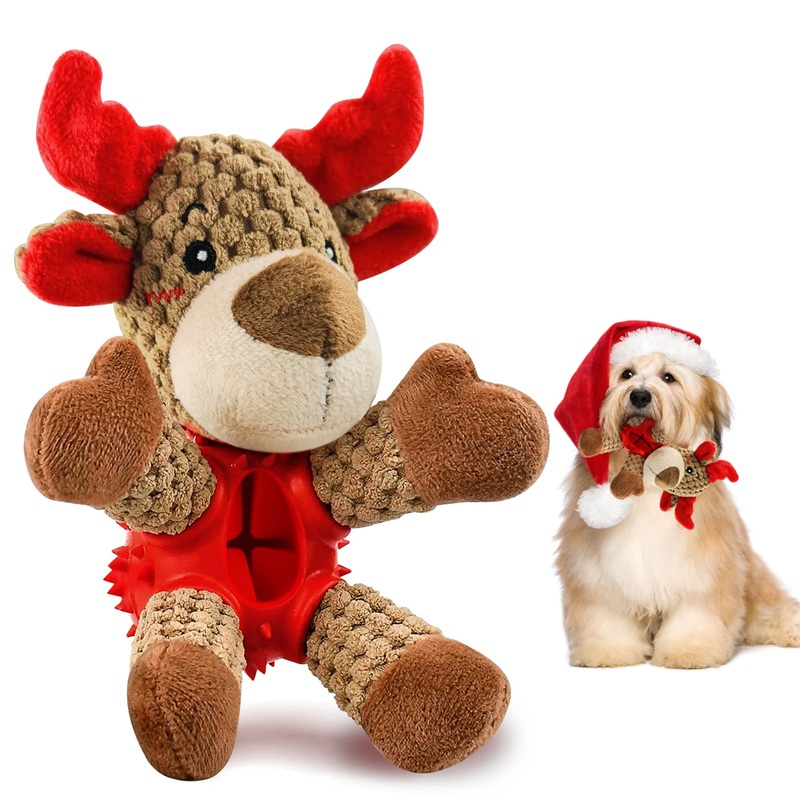 Chew toy for dogs, Christmas toy for dogs, squeak toy dog with cattle scent, interactive natural rubber dog toy for small and medium dogs, aggressive chewing Christmas moose