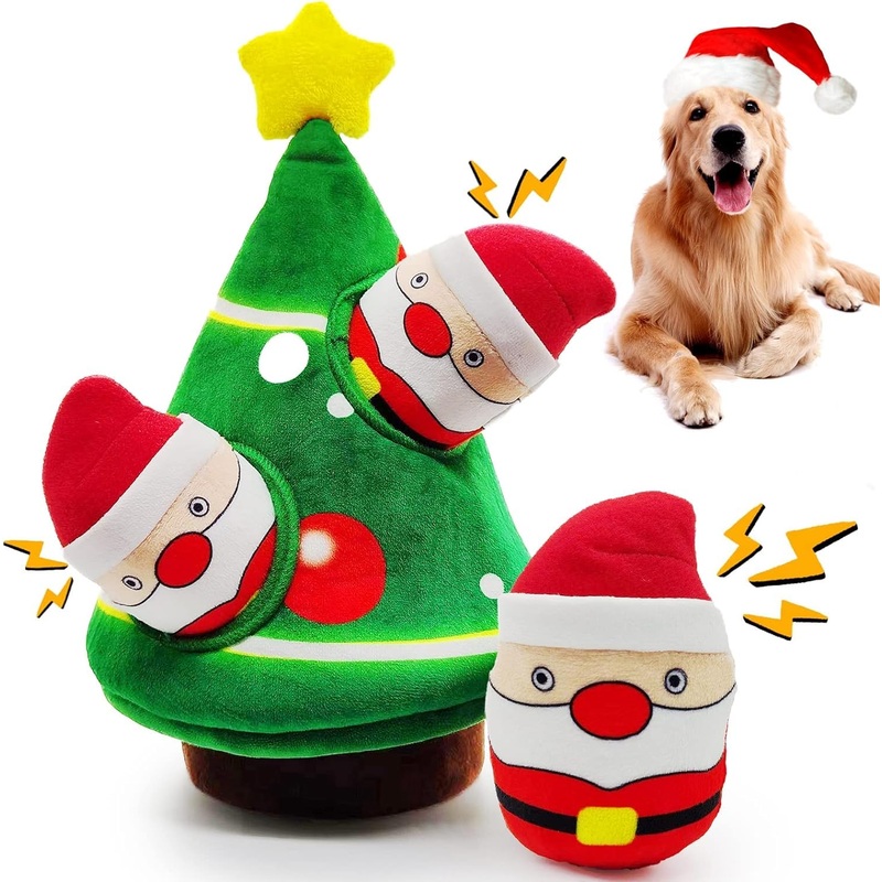 CIIVURR Dog Toy Christmas Intelligence with 3 Squeaky, Interactive Crinkle Paper Dog Toy Indestructible Sniffing Carpet for Dogs, Sniffing Toy for Medium and Small Dogs