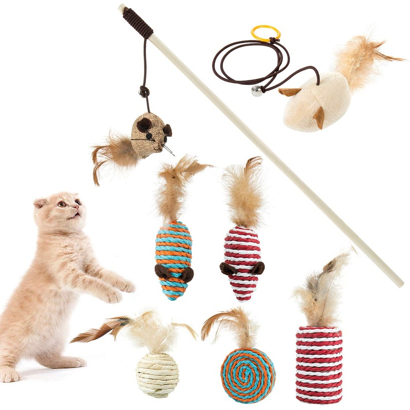 Comius Sharp 8 pieces cat toy, interactive cat toy set, cat toy, feather interactive toy for cats and kittens (A) A