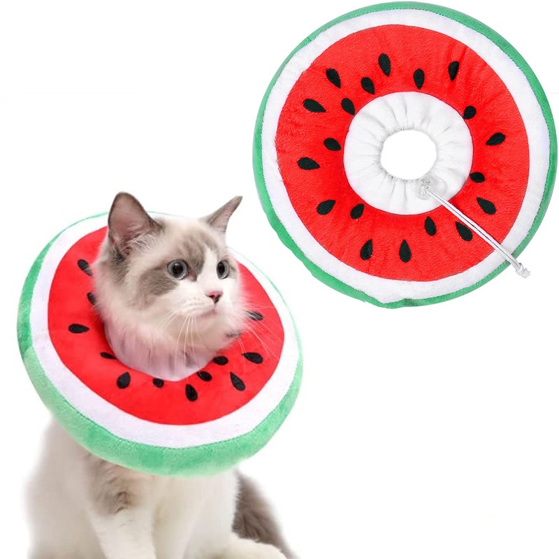Crazy Bean Post-Operative Protective Collar for Cats Soft Adjustable Safe and Comfortable Cute Elizabethan Kitten Collar M Watermelon