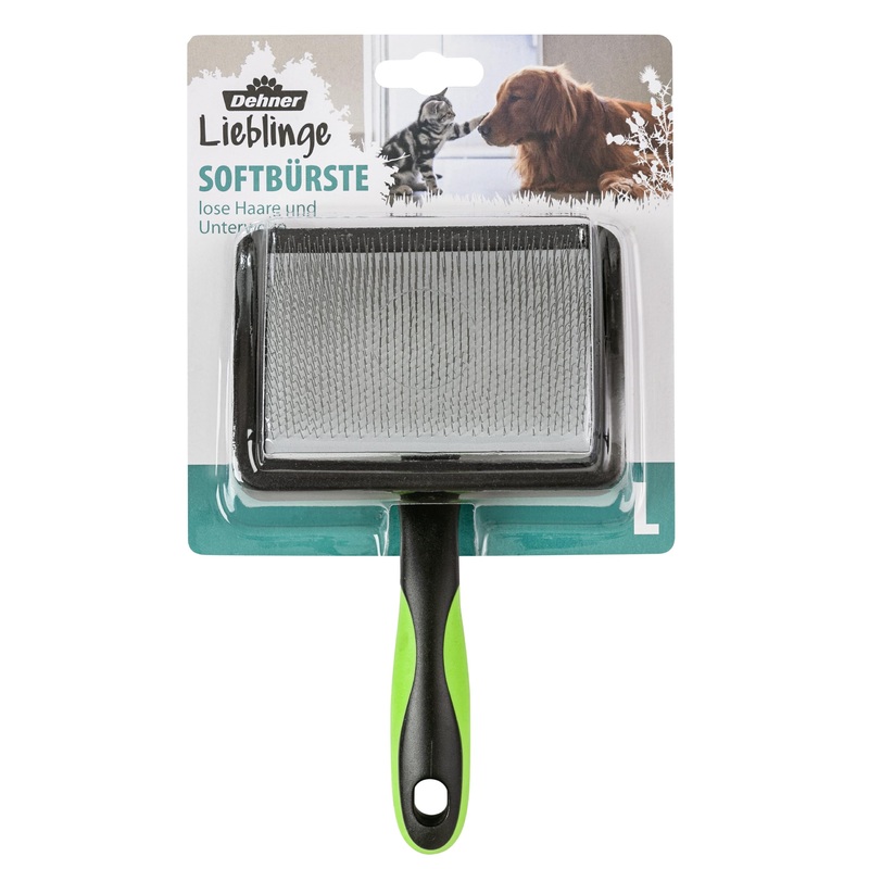 Dehner dog and cat fur care, soft brush, approx. 19 x 12 x 5.5 cm, plastic, black 1 piece (pack of 1)