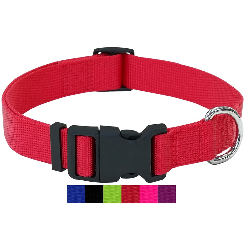 DEY – Premium dog collar nylon, adjustable, for small and large dogs, many colors and sizes, collar dog cat puppy, dog collars, cat collar, puppy collar, red, S [S] – 1.5 x 27 -37cm