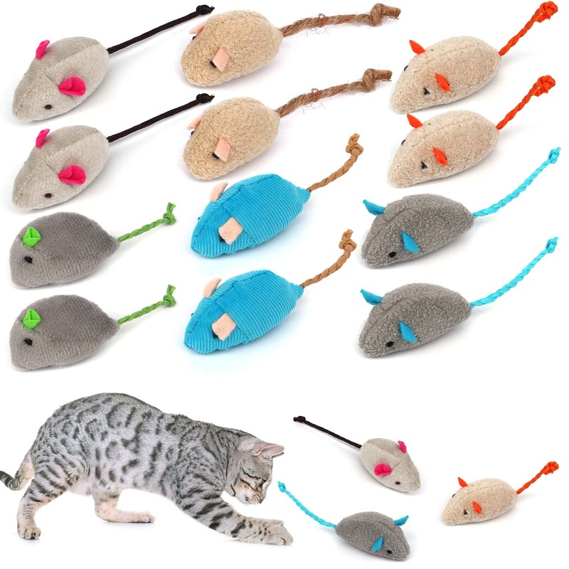 Dilightnews Pack of 12 cat toy plush mouse, cat toy with catnip mice, interactive cat toy, cat chew toy, for cats and kittens indoor toys