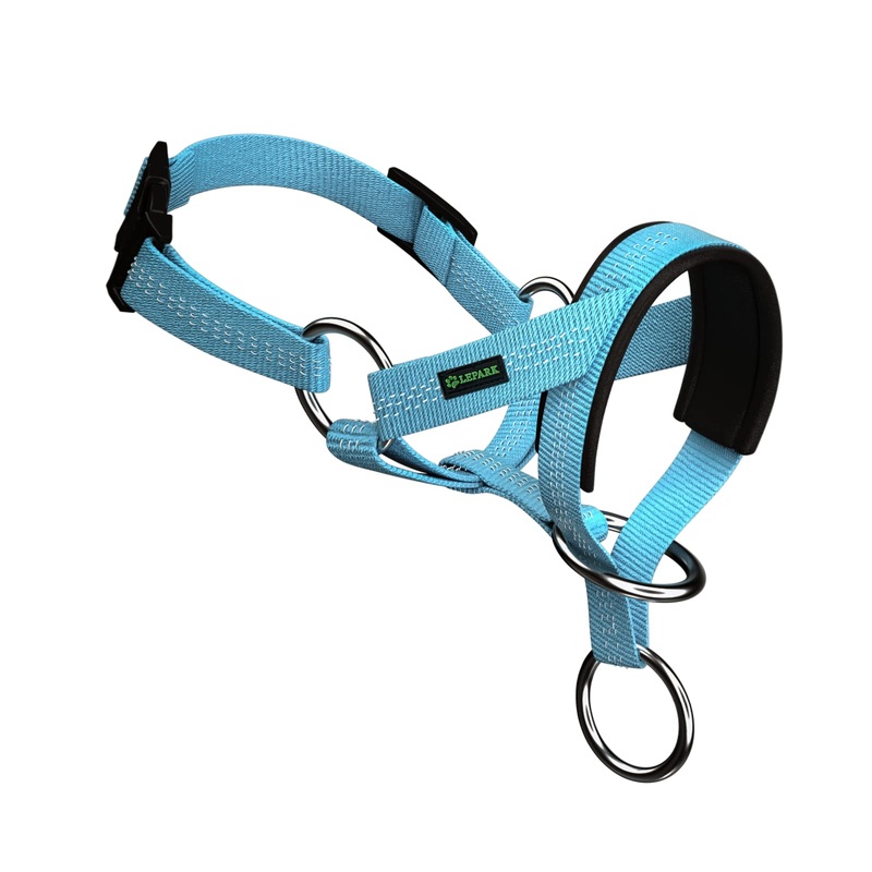 Dog halter with silk thread, soft and adjustable dog halter for dogs in striped pattern (M, blue) M