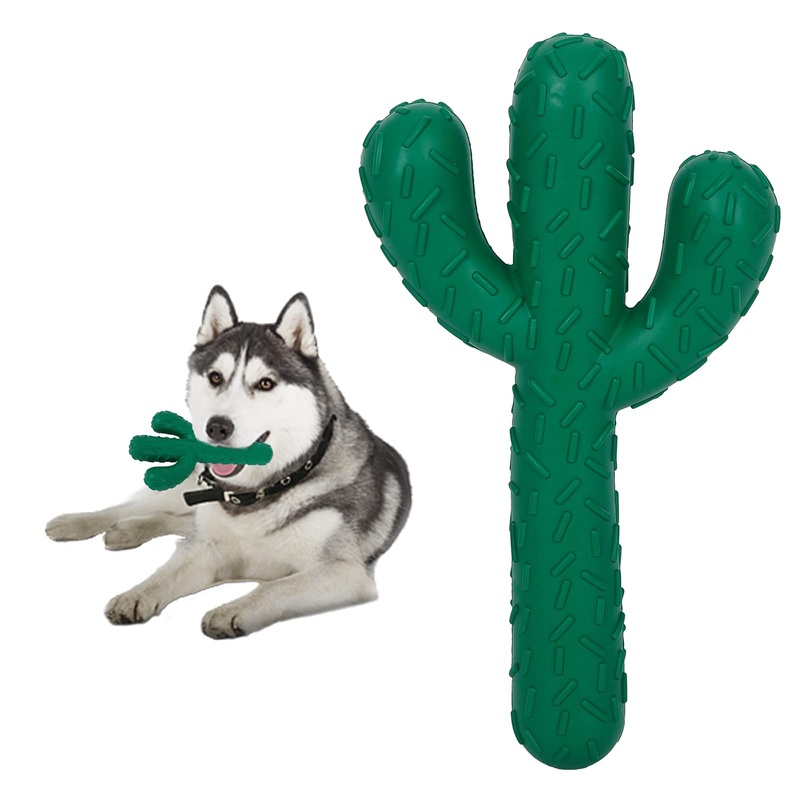 Dog Toy Indestructible Chew Toy, Dog Teething Toy, Durable Rubber Squeaky Toy, Cactus Dog Toy for Small, Medium and Large Breeds (Green-1) Green-1