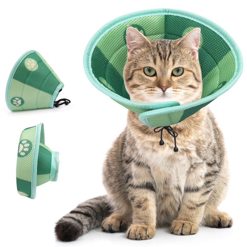 Dolahovy Cat Cone Collar, Soft Recovery Collar for Cats, Lightweight Elizabethan Collar, Adjustable Pet Protective Collar for Surgical Rehabilitation, Care, Wound Healing Green-M