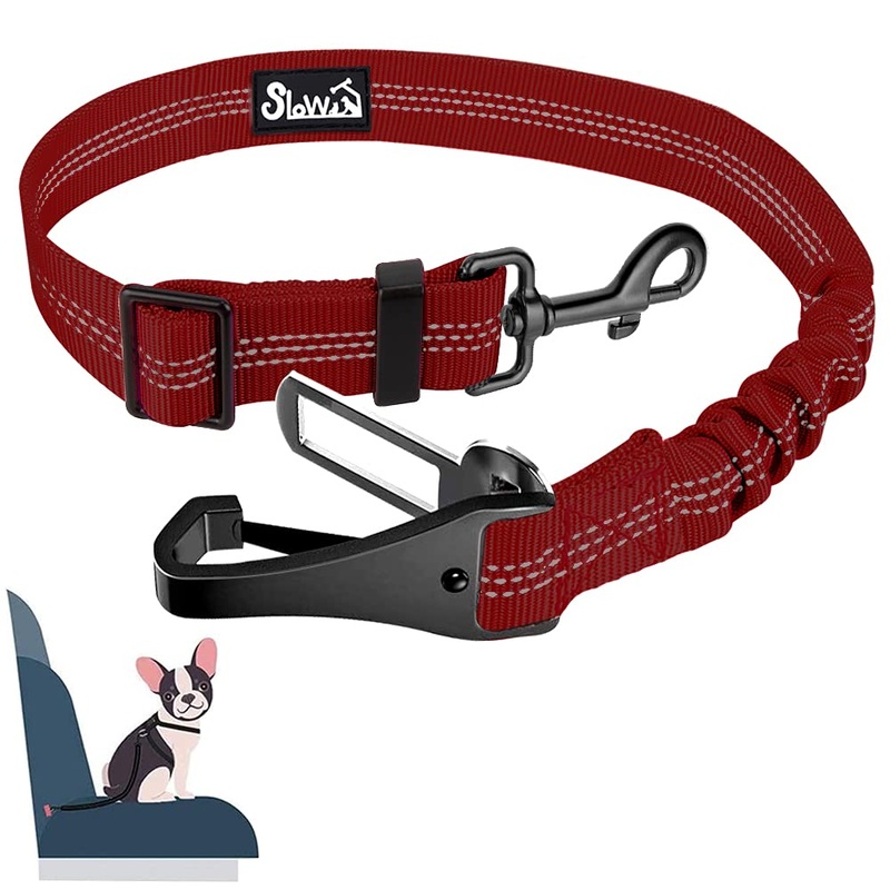 Eyein dog seat belt, 3 in 1 seat belt dog car with reflective elastic nylon bungee, dog seat belt for all dog breeds and car seats trunk, 70 cm (red) 70 cm (55-70 cm) red