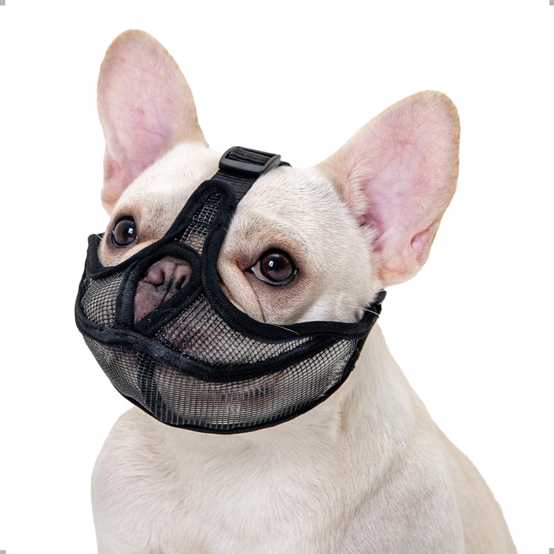 French Bulldog Muzzle, Won’t Cover Forehead Dog Muzzle for Short Snout Dog, Adjustable Breathing Mesh, Anti Biting Chewing Barking(S,Black) S Black