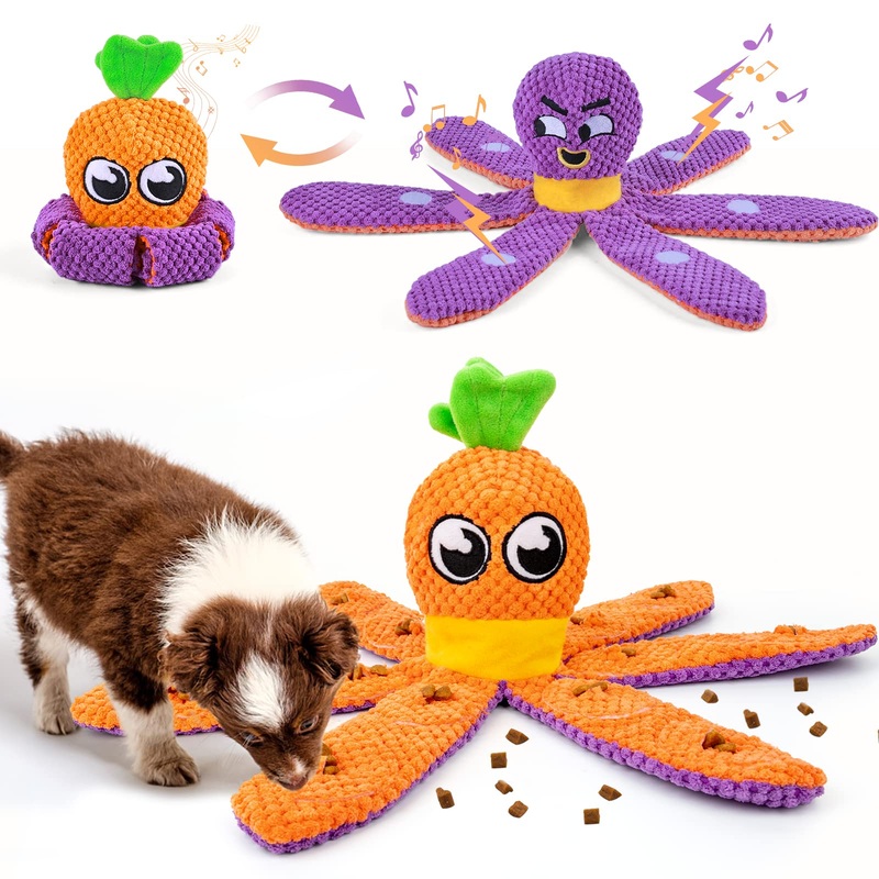FWLWTWSS Interactive Dog Toy Intelligence, 2-in-1 Octopus & Carrot Intelligence Toy for Dogs Sniffing Toy Dog, Dog Toy Indestructible for Large/Small Dogs 1-Octopus & Carrot