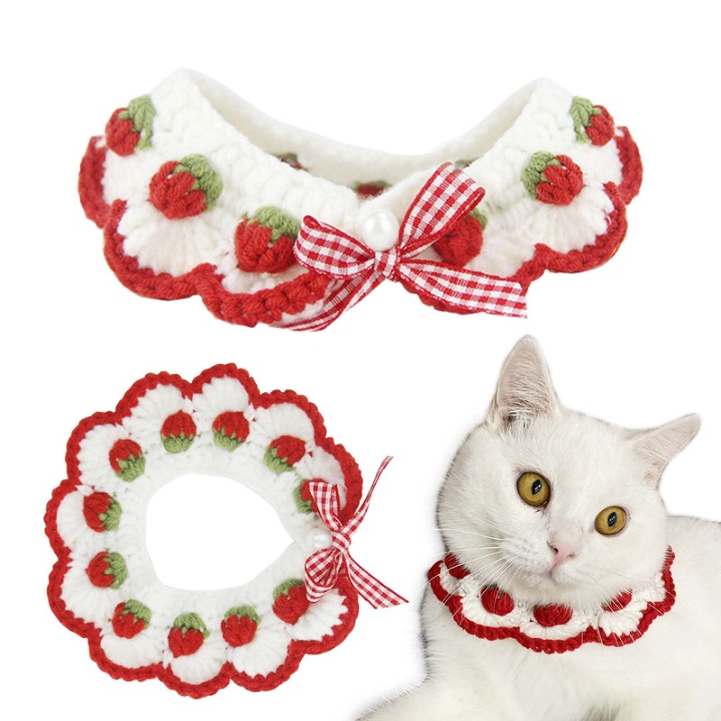 Handmade cat collar with safety release adjustable collar for kittens, puppies and small puppies strawberry S