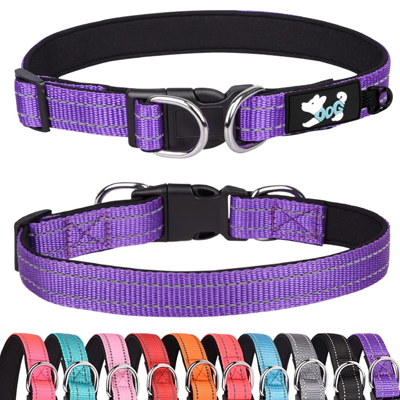 Haoyueer Padded Dog Collar Reflective Dog Collars for Small Medium Large Dogs Comfortable Soft Neoprene Adjustable Basic Dog Collars (S, Purple) S