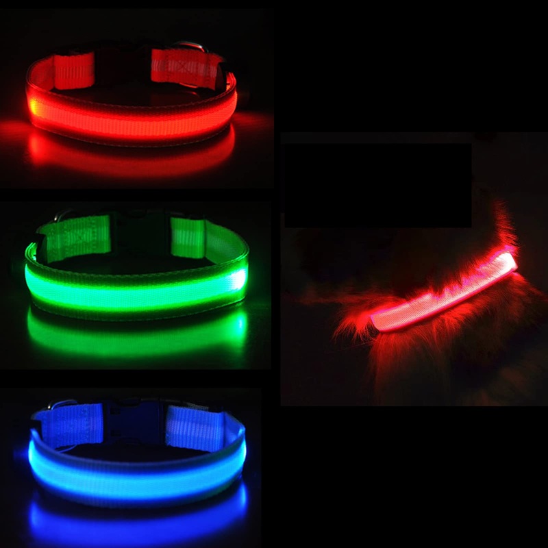 LED dog collar dogs, dog LED light collar, light collar for dogs, collar for dogs adjustable, pet safety collar with 3 lighting modes, for small medium large dogs green S