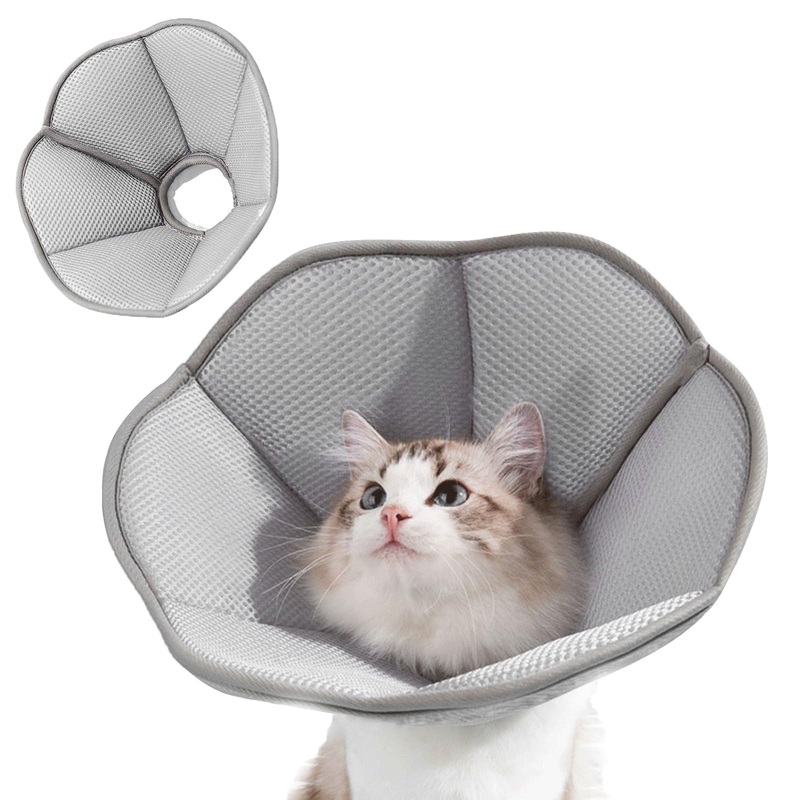 LiebeDD Neck Collar for Cats Soft Dog Collar Leak Protection Waterproof Pets Protective Collar Funnel Post-Op Collar for Cats Dog Collar Comfy Cone, Grey, S