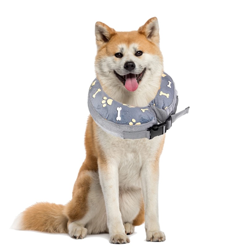 Lollanda Inflatable Neck Brace Dog Adjustable Leak Protection Dog Soft Dog Collars for Recovery Health Neck Brace. (Gray-print, 12″-18″) Gray-print 12″-18″