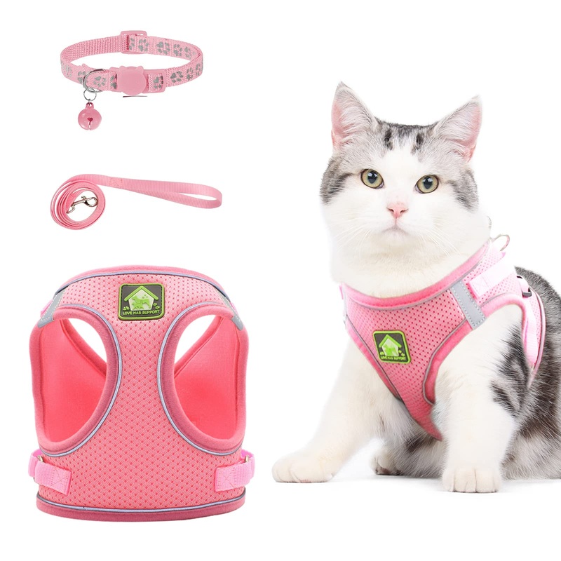 NeuWee Cat Harness with Leash, Escape-Proof, Cat Harness Leash Set with Cat Collar, Cat Leash with Harness for Cats, Adjustable Cat Harness for Small Dogs, Large Cats (L, Pink) L