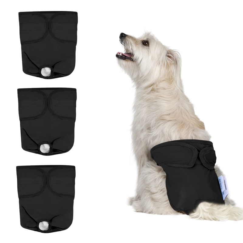 Nobleza 3x washable dog diapers for bitches in heat, reusable hygienic briefs, highly absorbent pet diapers (M waist 32-37.5cm, 3 pieces, black) M