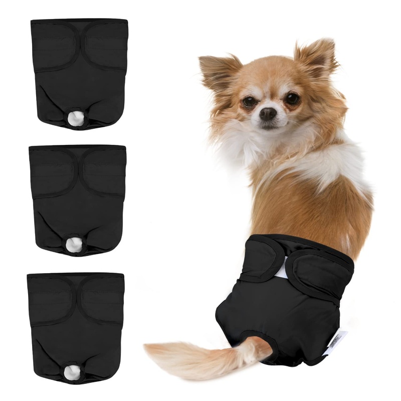 Nobleza 3x washable dog diapers for bitches in heat, reusable hygienic briefs, highly absorbent pet diapers (XS waist 22-27.5cm, 3 pieces, black) 25-36cm