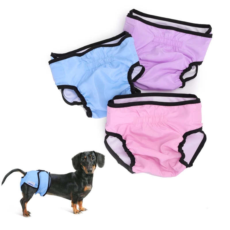 Nobleza 3x washable dog diapers for female dogs, reusable hygienic dog diapers, highly absorbent dog pants heat (S waist 27-32.5cm, pack of 3, blue, pink and purple) S