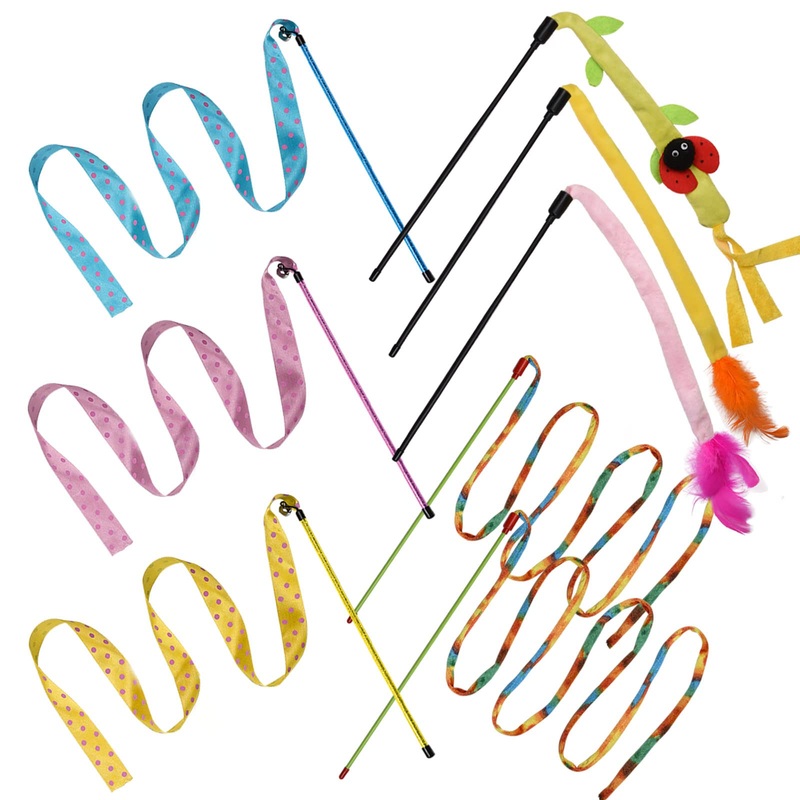 onebarleycorn cat toy, cat fishing rod, magic wand, cat toy, cat wand, long, 8 pieces
