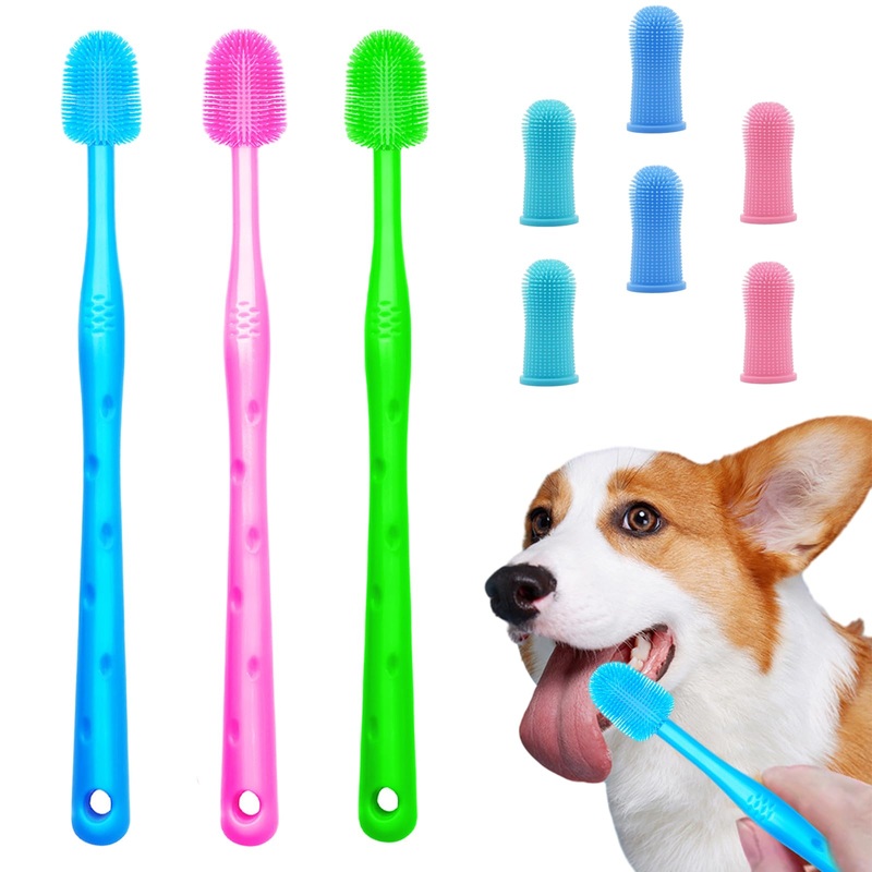Pack of 9 dog toothbrushes, Mengger 360 Pets Teeth Cleaning Toothbrush for Dogs Cats Dental Care Silicone Bristles Finger Toothbrush for Small Dogs & Cats