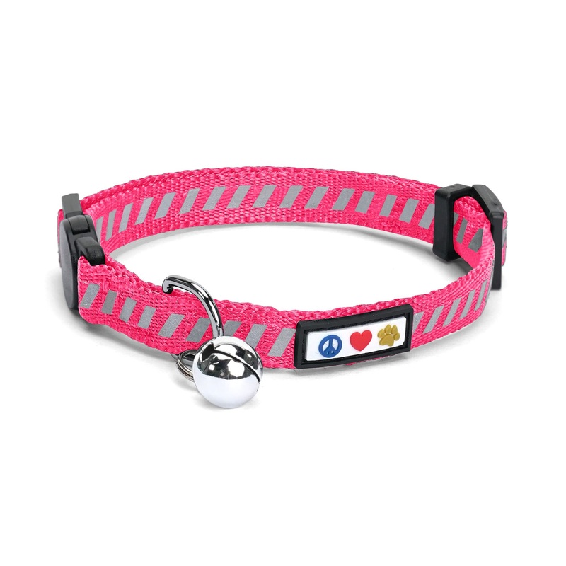 Pawtitas Reflective Cat Collar for Road Traffic with Safety Buckle and Removable Bell Cat Collar Kitten Collar Pink Cat Collar Reflective Traffic Pink