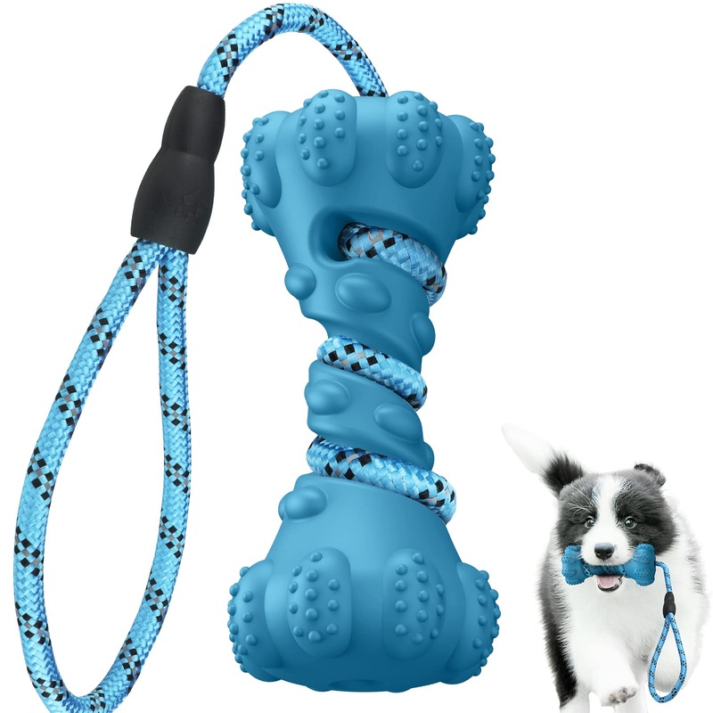 PcEoTllar Dog Toys Indestructible Small Medium Large Dog, Robust Dental Care Toy Interactive Chew Toy Rope Durable Natural Rubber Indestructible Rope 49cm Dog Rope for Boredom Blue
