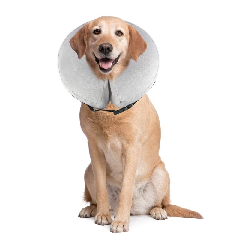 PET SPPTIES Inflatable Collar for Pet Dog Cat Comfortable Soft Recovery Swimming Protection with Magic Zipper for Pet Dog Neck Protection Pillow PS005 (M/Grey) M Grey
