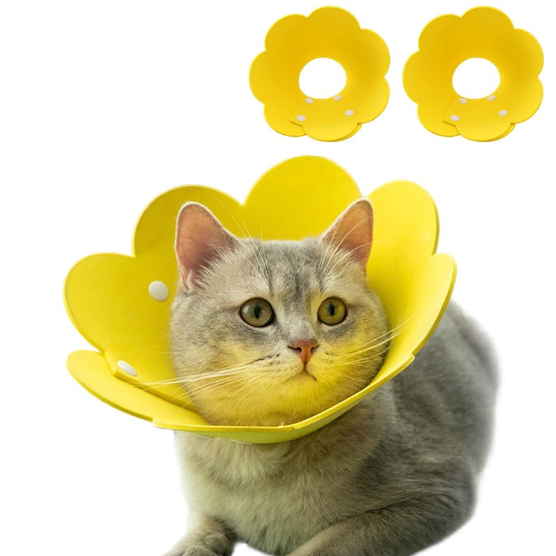 PUMYPOREITY 2 pieces protective collar cat, neck collar pets adjustable soft collar protective collar for protective collar recovery after wound cats dogs (yellow, S) A-yellow