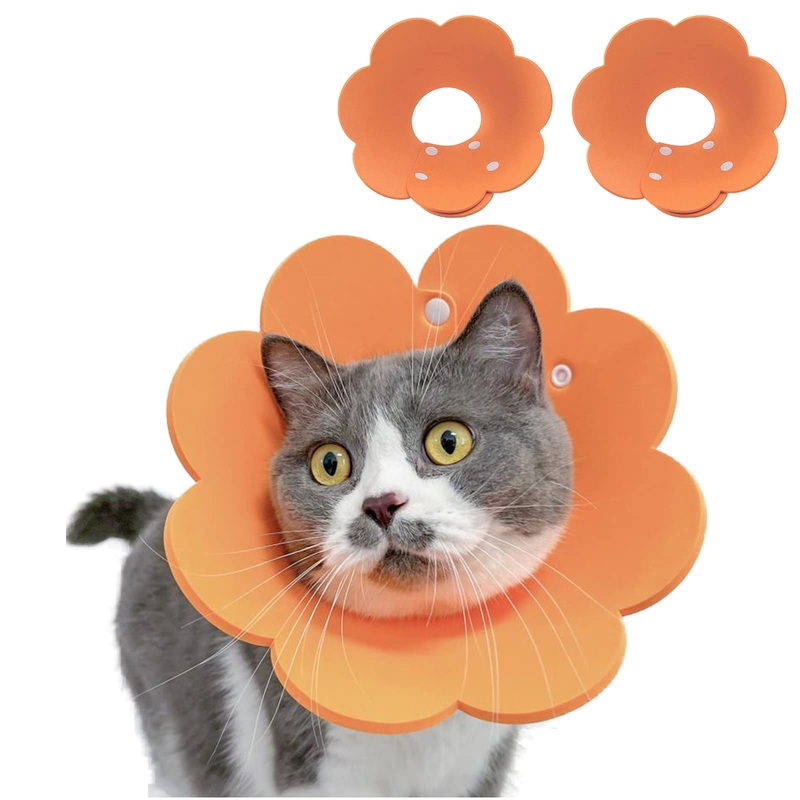 PUMYPOREITY Pack of 2 pet neck collars, cat collar, anti-lick neck collar, cat adjustable protective collar, Elizabethan collar, neck ruffs, protective collar for cats (orange, M) A-orange