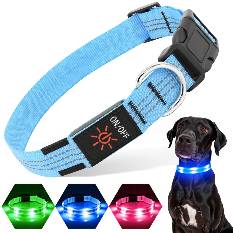 PZRLit Dog Collar Luminous USB Rechargeable, LED Dog Light Collar for Small Medium Large Dogs, Safety When Running at Night, Blue Medium Blue