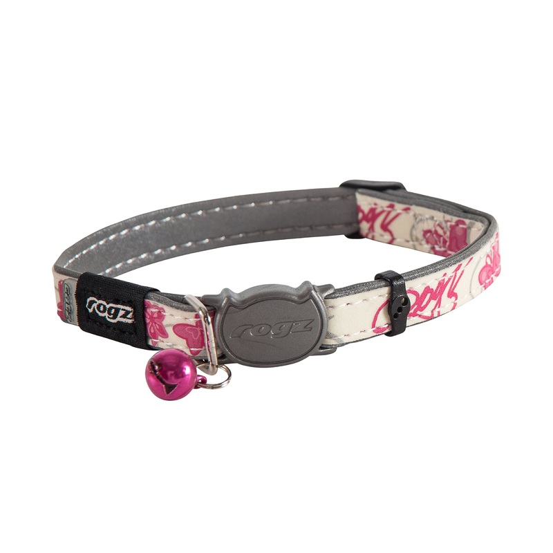 Rogz CB09-K Collar Cat Reflective Glow-in-The-Dark, S, white/pink