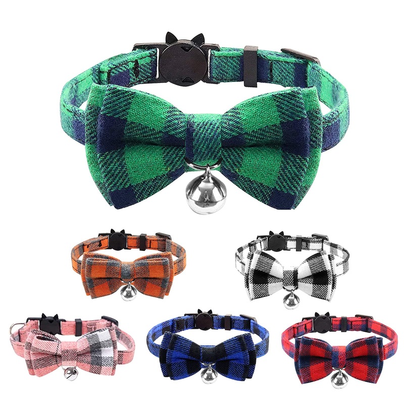 SIVEIS Cat Collar with Bell and Bow Tie, Pet Collar with Quick Release Safety Buckle, Soft Tartan Collar, Suitable for Pets, Cats and Puppies 6pcs
