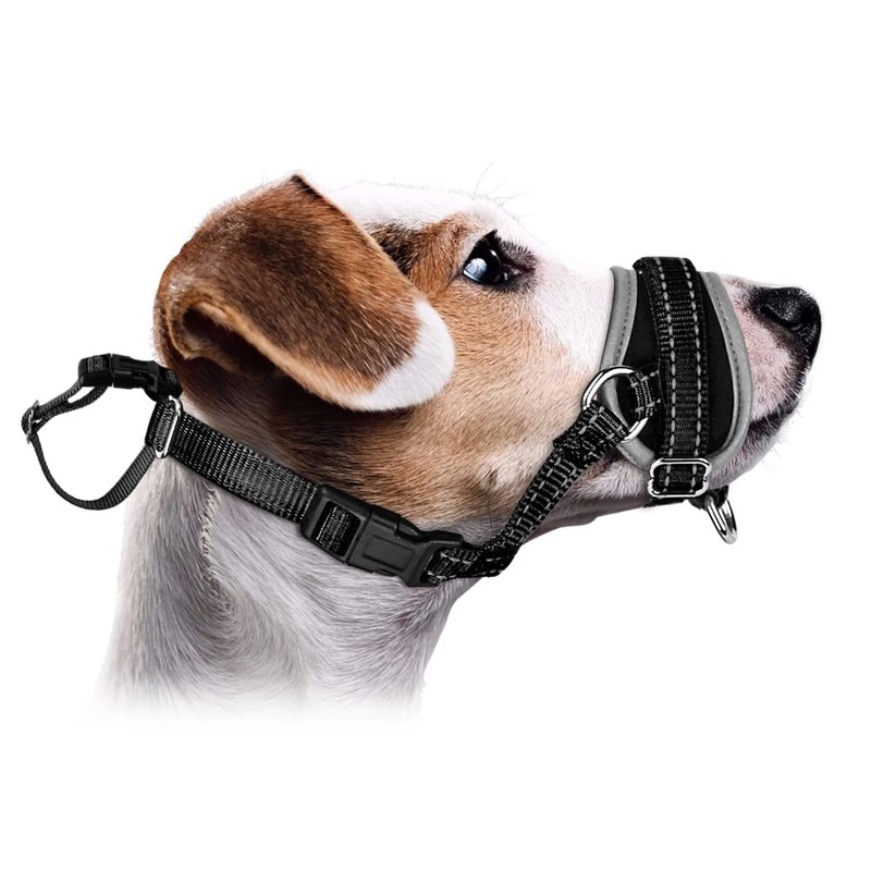 SlowTon Nylon Muzzle for Medium Dogs, Soft Comfortable Dog Muzzle with Quick Attachment, Adjustable Reflective Muzzles for Dogs Prevent Biting Barking Chewing Training (Black, M) Black