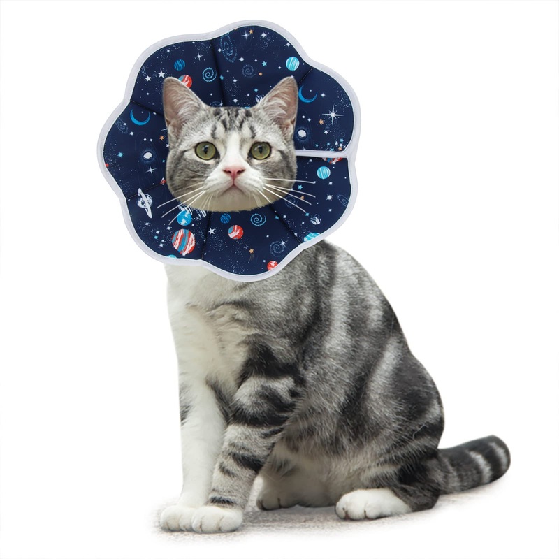 SLSON Neck Brace for Cats and Dogs, Adjustable Collar Soft Cone Recovery Protection for Pet After Surgery and Injuries, Blue (M) M