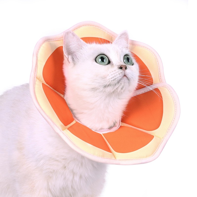 Supet Neck Brace Cat, Adjustable Neck Brace Cat Collar, Recovery Collar Soft Collar Cone After Surgery and Injuries S (Neck: 14-23cm) Grapefruit