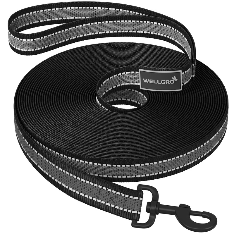 WELLGRO drag leash for dogs with hand strap 3m / 5m / 10m / 15m / 20m / 25m / 30m dog leash robust nylon anti-slip reflective metal carabiner training leash, sizes: 3 meters 3 meters