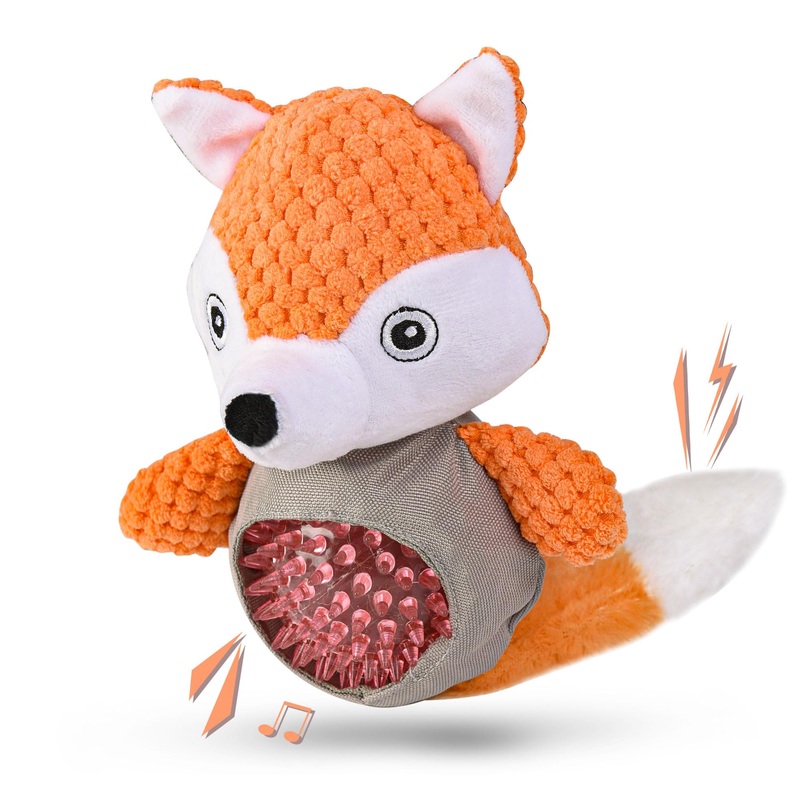 Wookiwuki Dog Toys for Aggressive Chewers, Squeaky Fox Shaped Dog Chew Toys for Outdoor Indoor Play, Hard Plush Toys, Stuffed Puppy Toys for Small Medium Dogs Fox