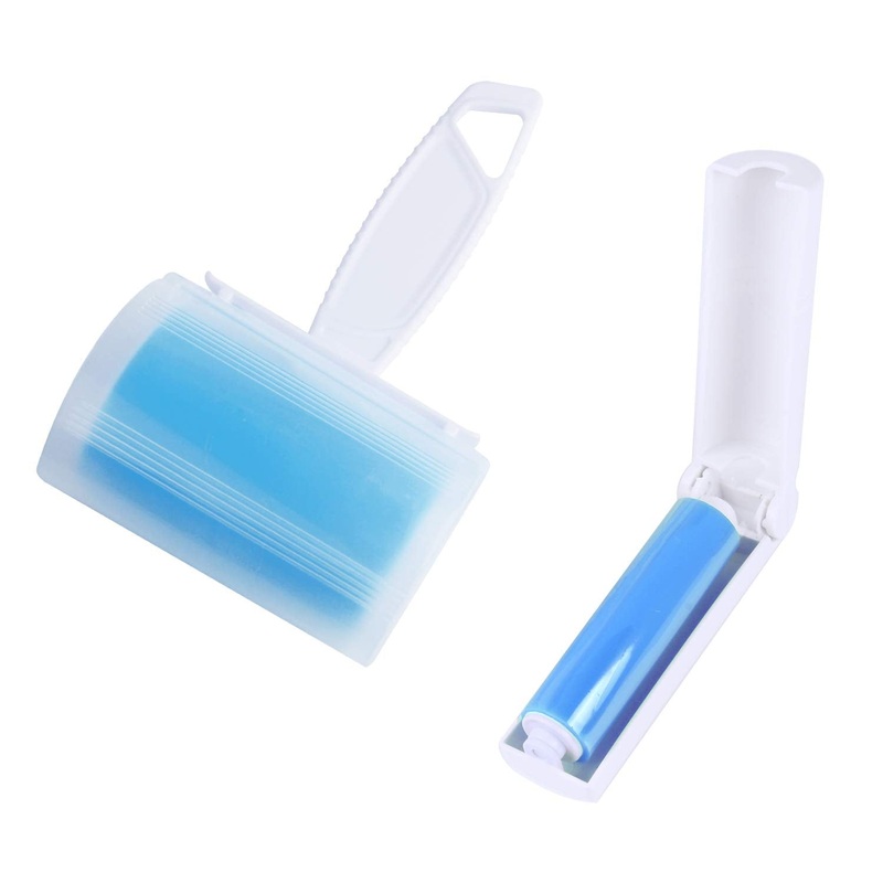 WOWGO (2 Pack) Lint Roller Reusable Pet Hair Remover, Washable Pet Hair Roller with Handle and Cover and Travel Size Roller Blue