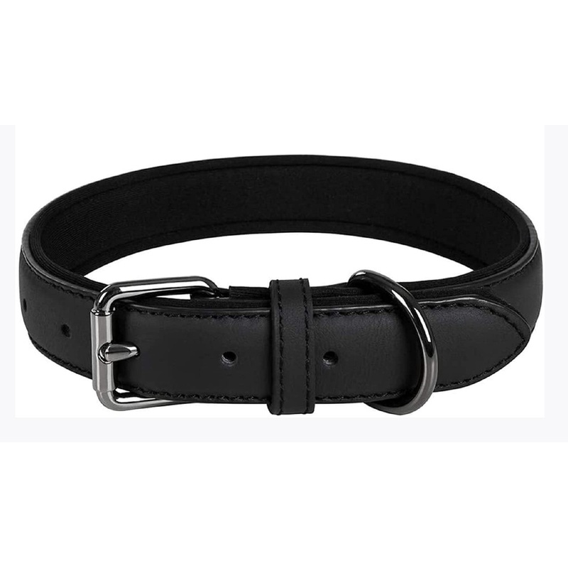 XCZAP Leather Collar for Large Medium Small Dogs Leather Lined Heavy Duty Exquisite Durable Adjustable with Built-in Pull (Small, Iron) Small