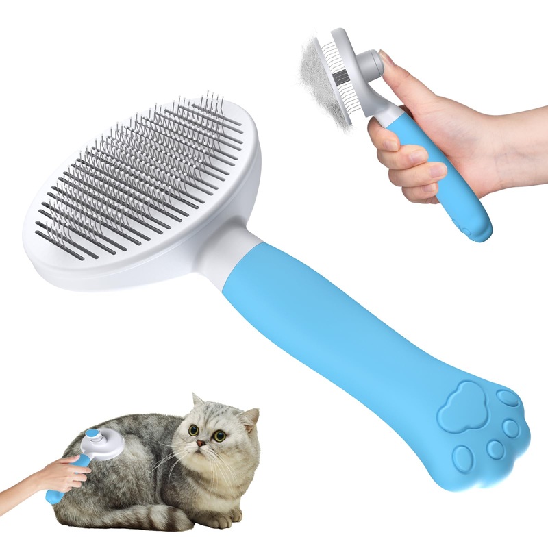 Zivacate Cat Brush Dog Brush [Ergonomic Handle & One-Click Cleaning] Self-Cleaning Brush for Short & Long Haired Dogs/Cats/Rabbits, Undercoat Brush (Blue) Blue