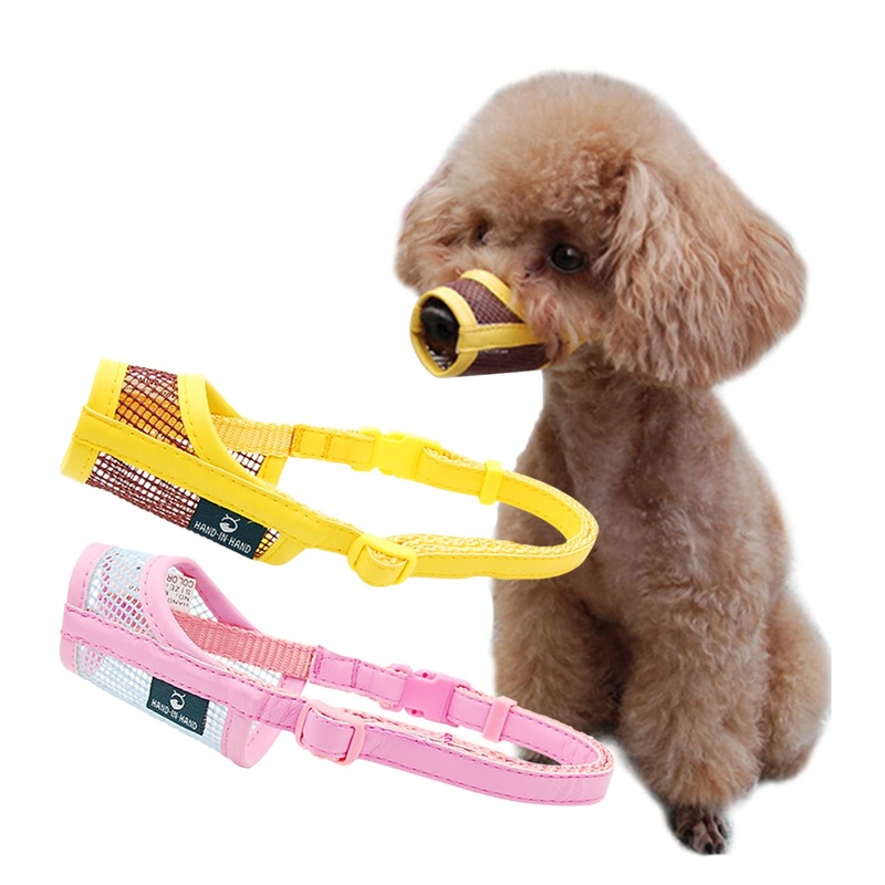 Zuzer Dog Muzzle, 2 Pieces Muzzle for Dogs with Breathable Mesh Muzzle Mesh for Small Dogs, Yellow and Pink, S