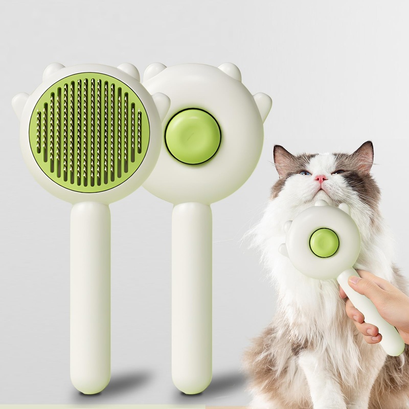 absob Grooming Brush for Cats and Dogs Self-Cleaning Slicker Brush for Removing Loose Undercoat Tangles and Matted Hair Fur Brush for Short or Long-Haired Cats/Dogs (White-B) Cat Paw White