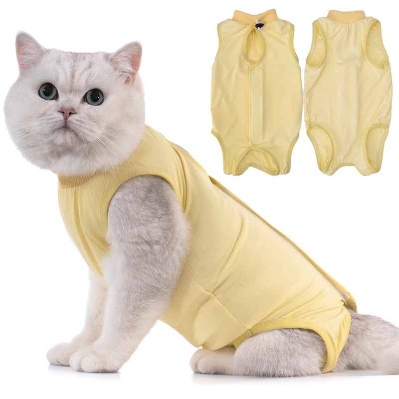 Avont Cat Bodysuit After Surgery Recovery Suit Clothing Modal Recovery Castration Spay Weaning Leak Protection Suit for Cats, Abdominal Wounds or Skin Diseases-L-Yellow Yellow Large
