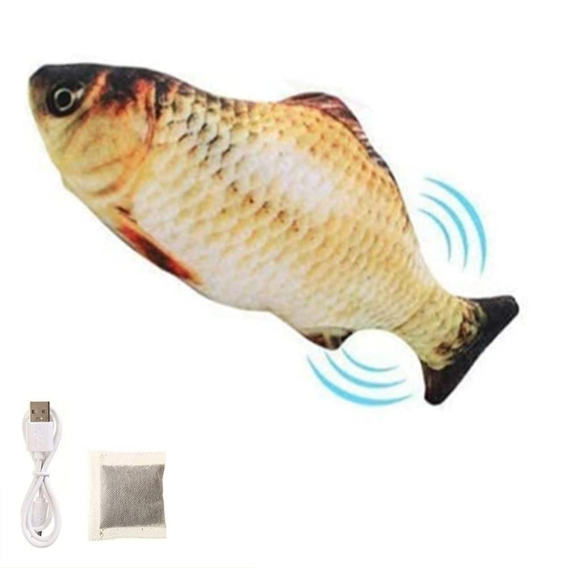 BangShou Cat Toy Fish Electric with Catnip Rechargeable Interactive Simulation Washable Plush Fish Toy (crucian carp) Crucian carp