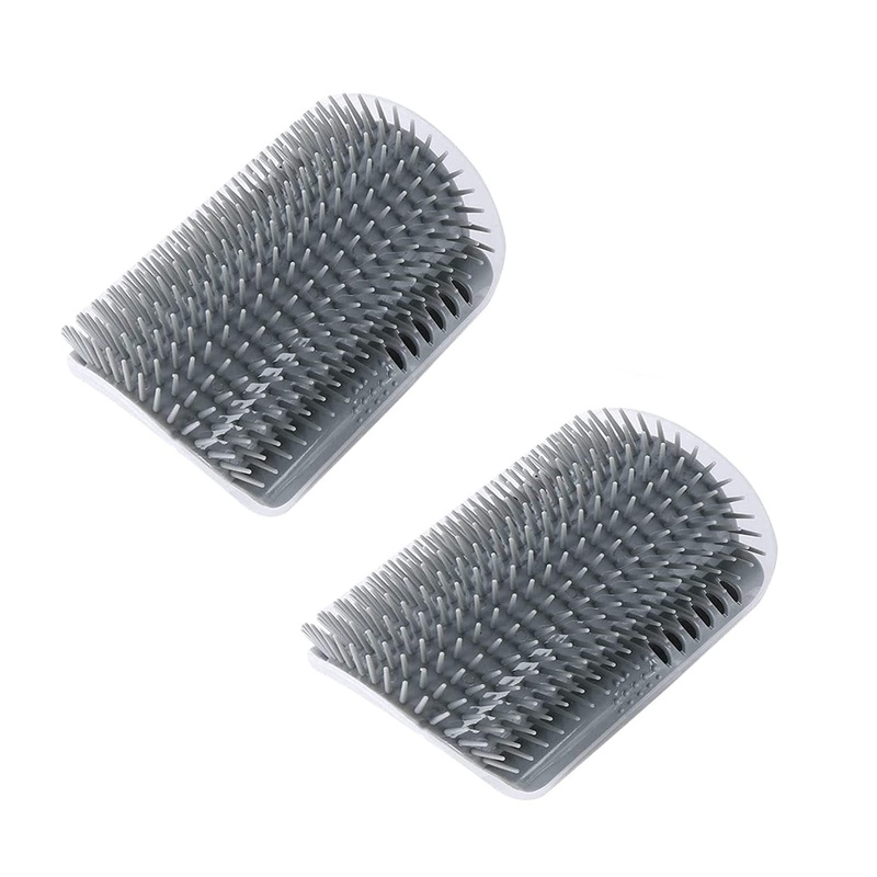BOBOZHONG Cat Brush, 2 PCS Cat Self Groomer, Wall Corner Grooming Brush Cat Brush Cat Self Groomer, Cat Brush Wall Corner with Packs of Catnip & Screws for Itching Massage (Grey) Grey