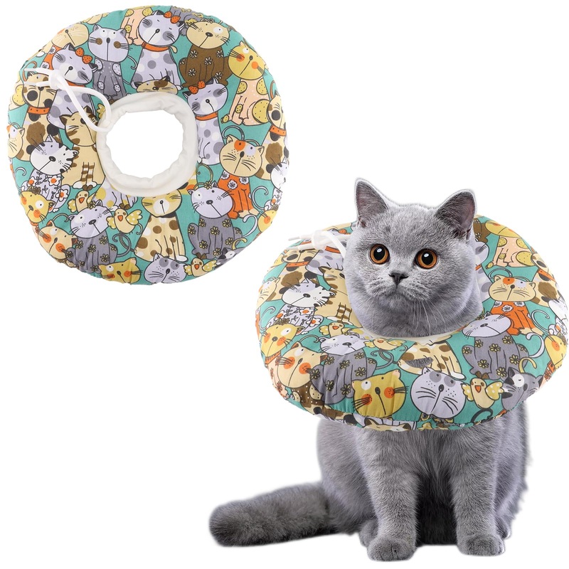 Cat Neck Brace, Breathable Suede Pure Cotton Cat Neck Brace, Soft and Adjustable Cat Recovery Collar, Anti-Bite Safety Protective Collar for Pets, Cats S